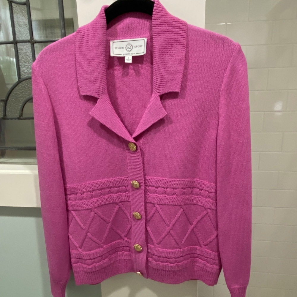 Vintage St John Sport by Marie Gray Pink Topaz Luxury Knit Button Down Cardigan